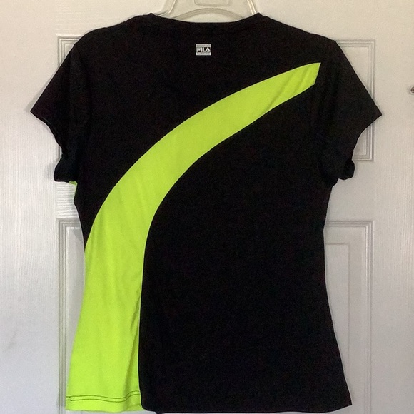 Fila Sport Crew Neck Short Sleeve Black Running Tee with Neon Lime Swish (NWOT) - Picture 2 of 5